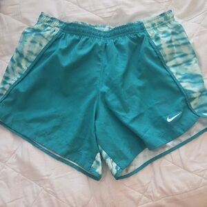 Nike Teal Athletic Shorts with White Tie-Dye Panels